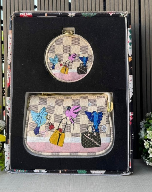 Set de 2 piezas cartera y monedero L/V  77000 incluye caja