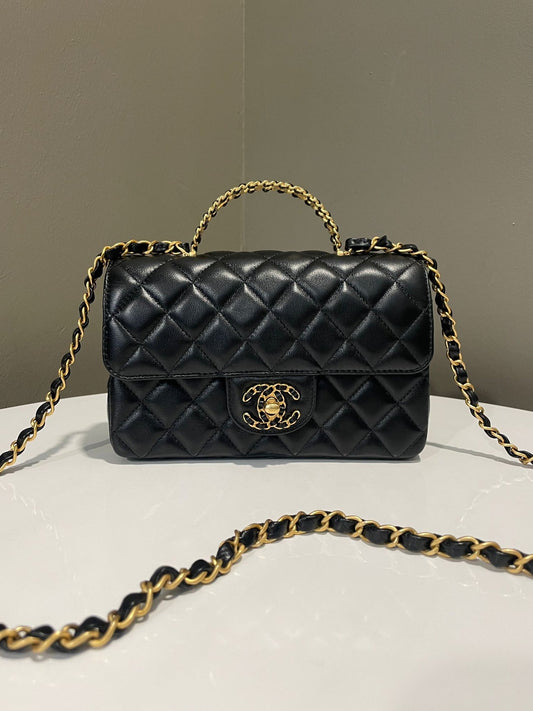 Bolso Chane/l 24C Rectángulo con Asa Superior Negro 9601